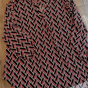 Cato Geometric Patterned Womens Shirt - Black and Coral